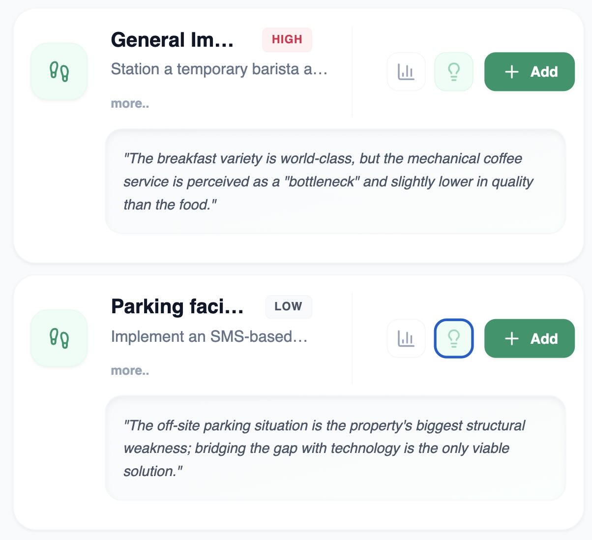Signalia Action Planner interface showing why specific operational tasks matter for guest sentiment